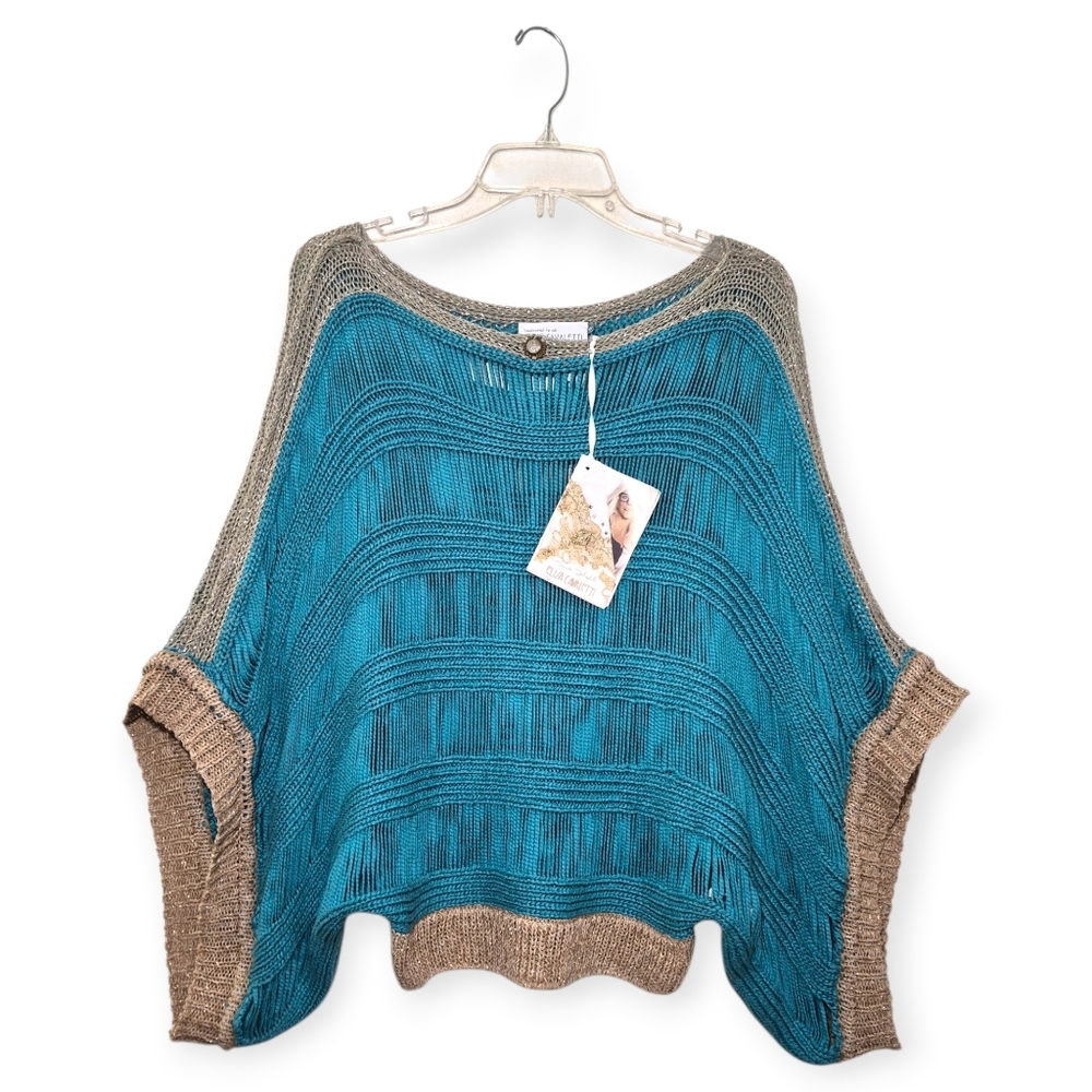 ELISA CAVALETTI Open Knit Batwing Oversized Top Turquoise Gold Small
